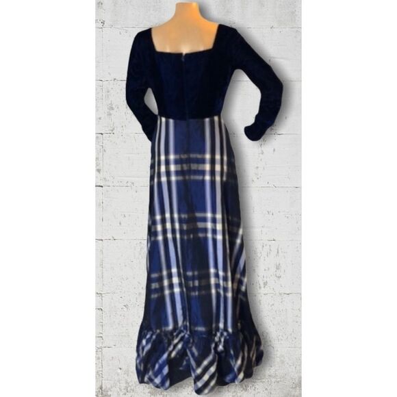 Neiman Marcus Vintage 1960s Velvet & Plaid Victorian Maxi Dress Small - Picture 3 of 10